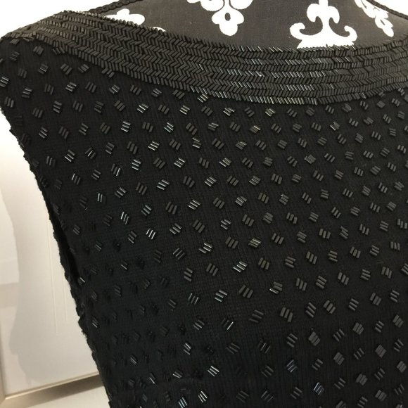 Vintage Wool Black Beaded Wool Shell Top Metal Zipper Small Balore Knits - Picture 3 of 9